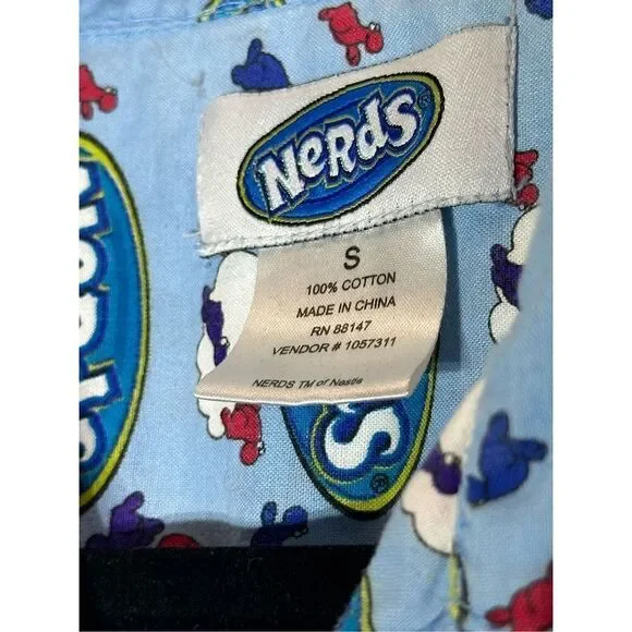 Nerds blue men’s cotton short sleeve funky button down shirt size S - Picture 5 of 6